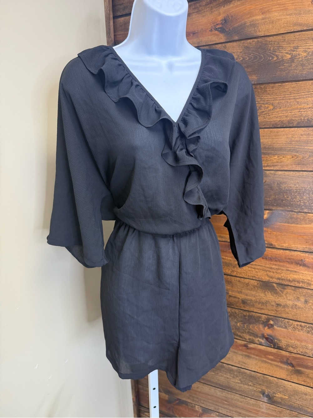 LC Lauren Conrad Black Ruffle V-Neck Romper or swim cover